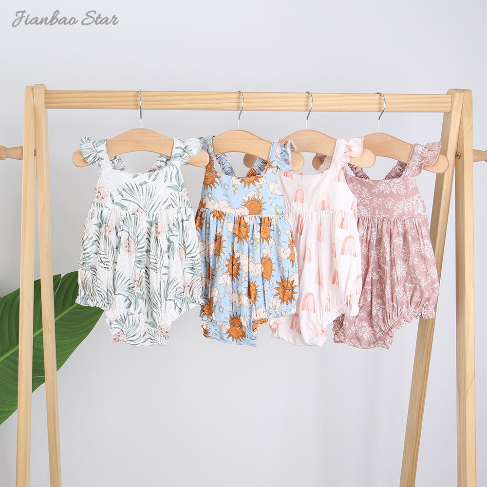 Supper soft bamboo baby clothes newborn baby 0-3 months romper flutter sleeves bamboo bubble romper for girls and boys
