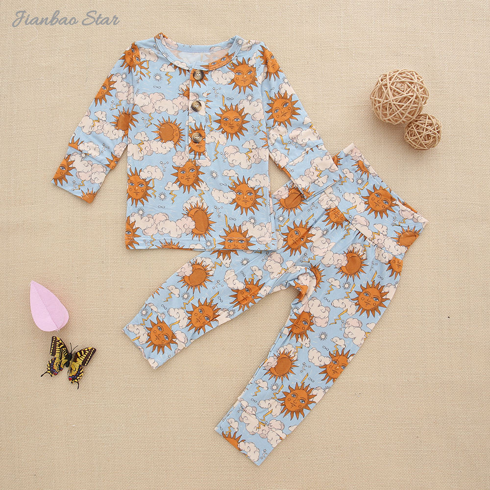 Hot Selling Long Sleeve Baby Clothing Sets Bamboo Cotton ECO Friendly Fabric 2 Pcs Casual Pajamas Set in Factory Price Baby Girl Clothing Sets