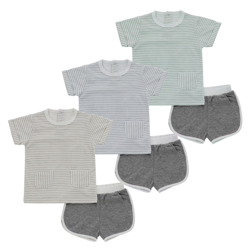 Wholesale Baby Pocket Style T Shirt And Shorts Clothing Set Bamboo Spandex Cotton Fabric Short Sleeve Baby Girls Boys Clothes