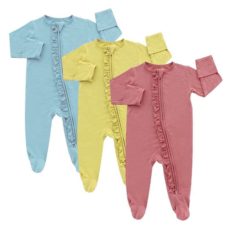 Wholesale Price Hot Sale Soft Comfortable Long Sleeve Zipper Romper Custom Color Pattern Newborn Baby Footie Clothes