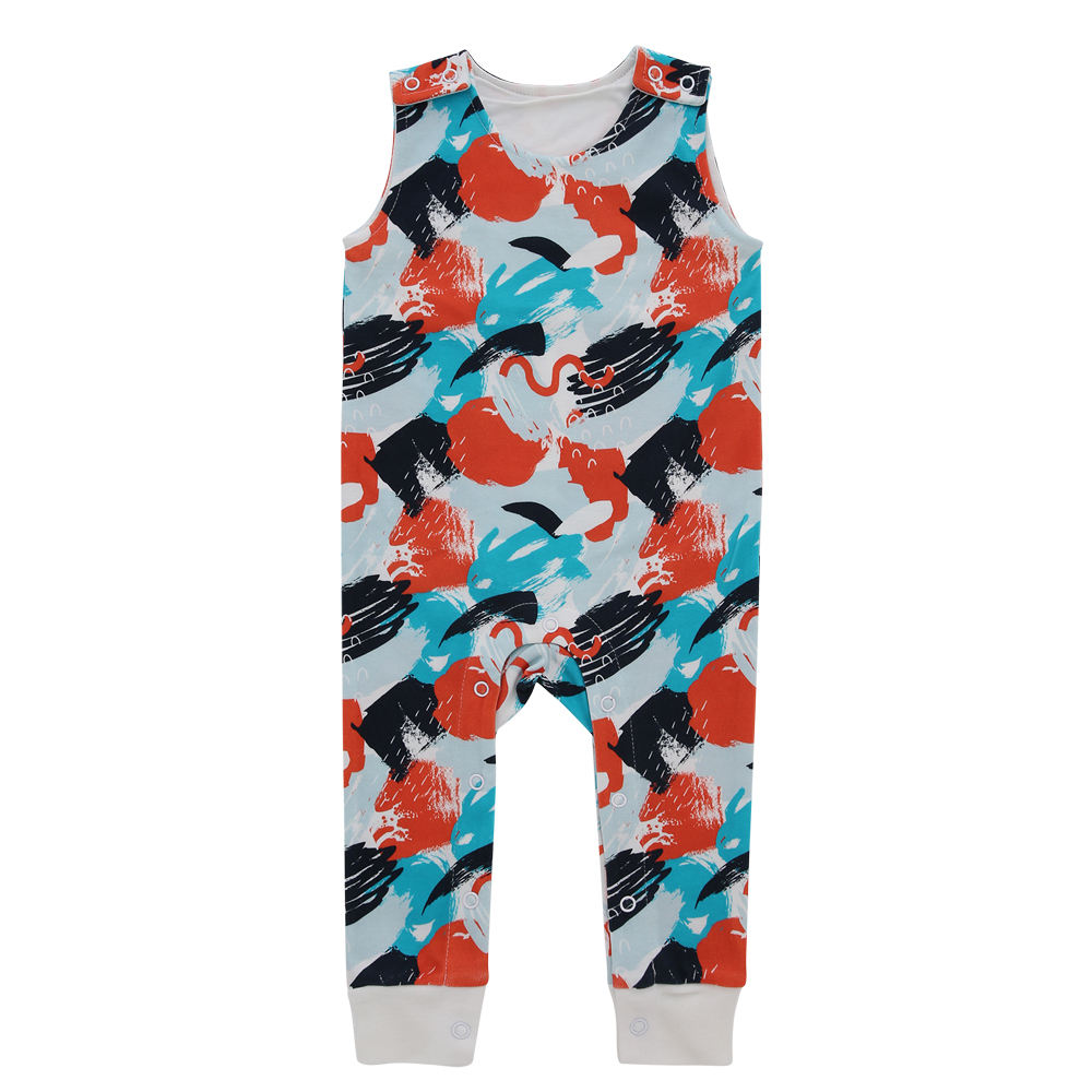 Classic Style Baby Clothes Customize Color Pattern Summer Sleeveless Suspender Button Design Girl Boys Baby Romper Set