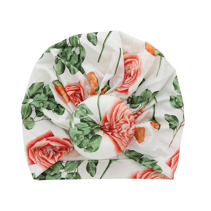 Lovely Baby Hats Bamboo Fabric Sweet Flora Pattern Muslim Facial Decoration Custom Accessories of Baby Romper Set