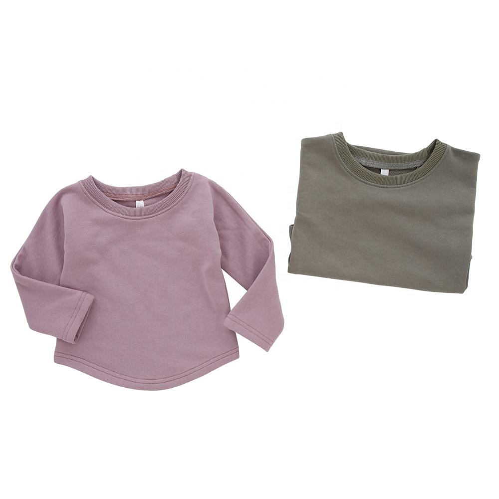 Classic Loose Style Outfit Wholesale Solid Color Sleepwear Bamboo Cotton Long Sleeve T-shirt OEM Custom Design Baby Kids Clothes