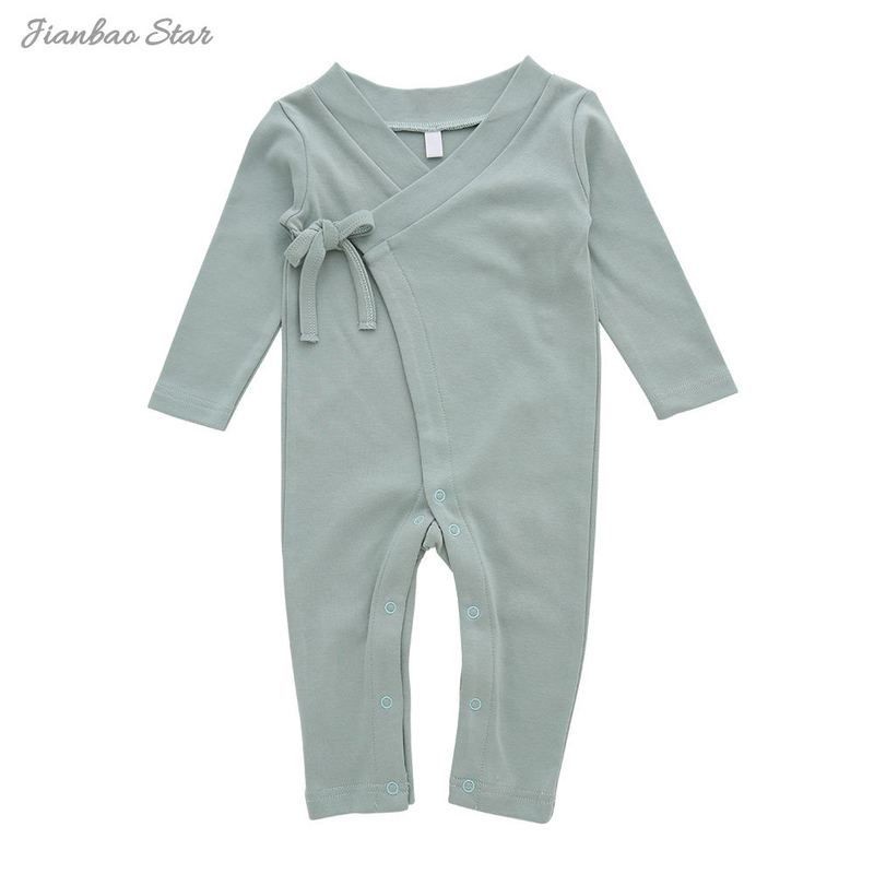 Factory Hot Sale New Design Popular Custom Color Side Tie Placket Lace-up Long Sleeve Baby Rompers Baby Clothes