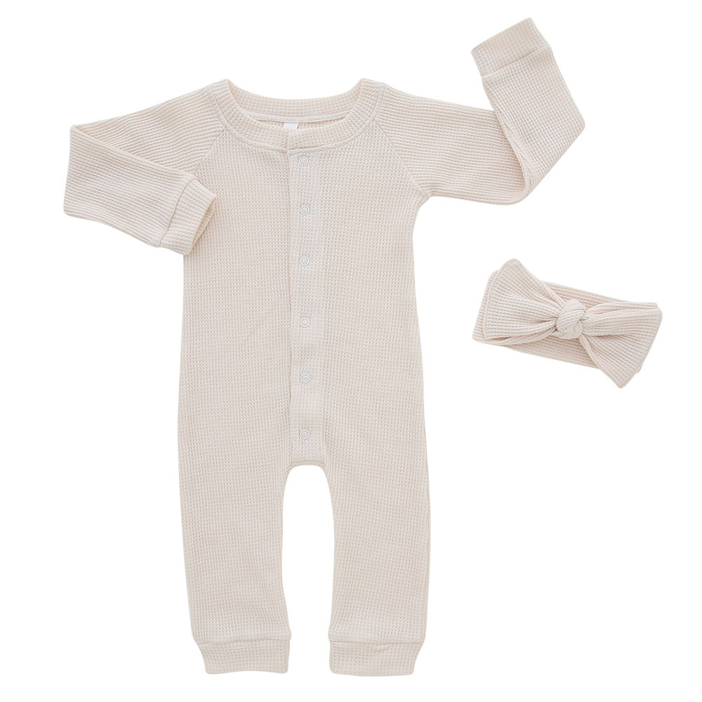Long Sleeve Baby Jumpsuit Front Button Style High Quality Cotton Knitted Baby Romper Unisex Kids Clothes