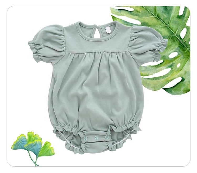 Fashionable Wholesale Infant Baby Girl Clothes Summer Bamboo Cotton Ruffle Sleeve Romper Solid Color Dress Bodysuit Clothes