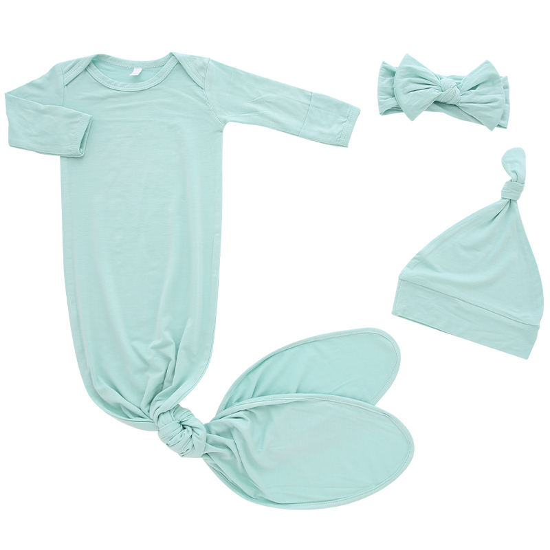 Newborn Baby Pajamas Sets Long Sleeve Knitted 100% Cotton 3 Pieces Baby Clothing Sleep Sack With Hat And Headband Accessories