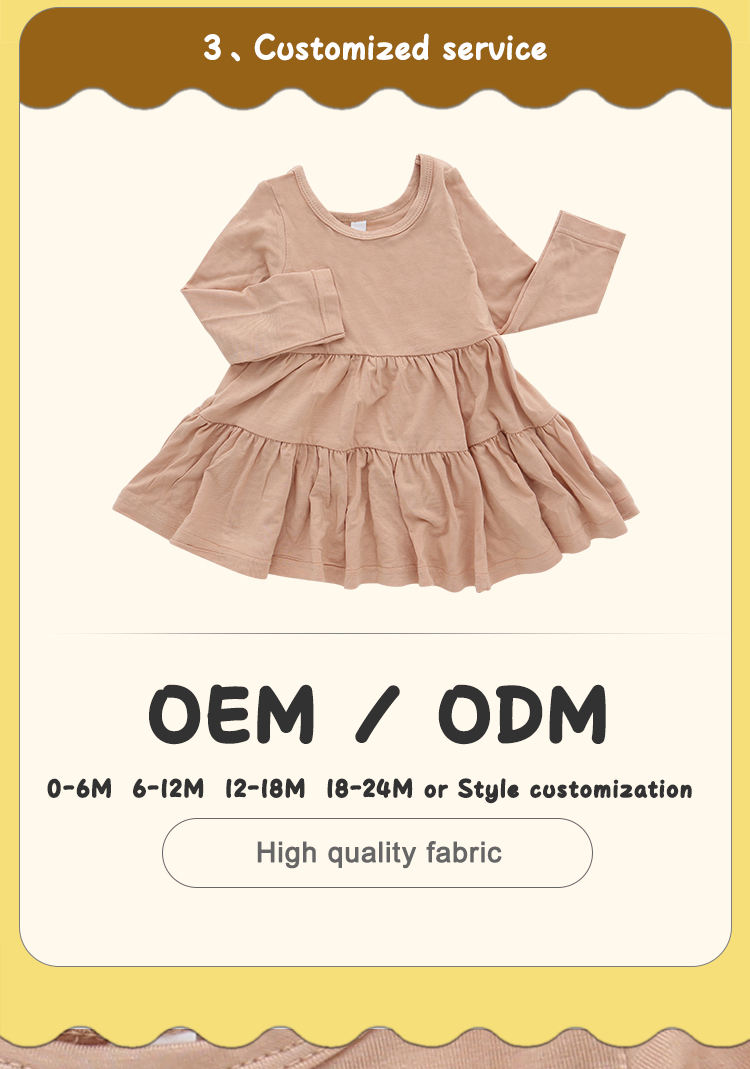 Wholesale Kids Dress Casual Party Clothing Lovely Baby Dress Autumn Long Sleeve Solid Color Fashion Baby Girl Skirt