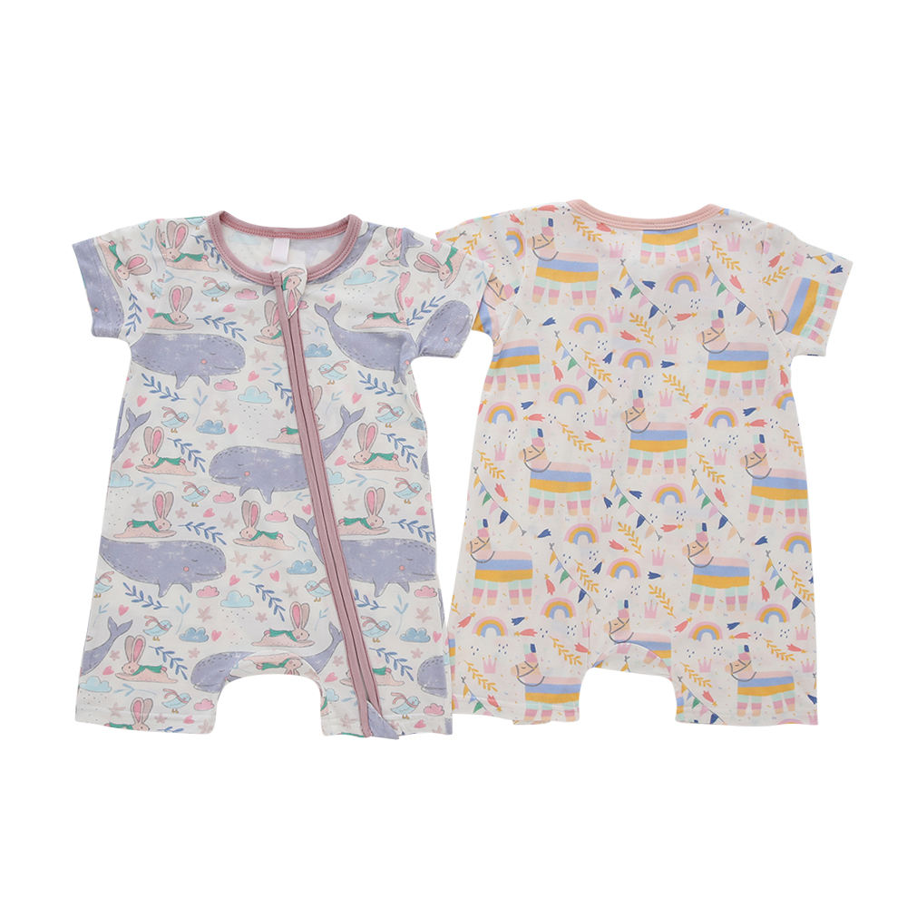 100% Cotton Fabric High Material Baby Summer Soft Jumpsuit Newborn Short Sleeve Zipper Design Baby Romper