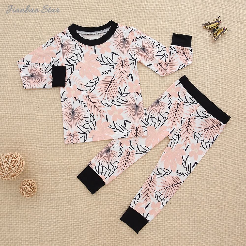 Custom Printed Designs Bamboo/Cotton Baby Pajamas Suits Set Kids Clothing Factory Eco Friendly 2 Pcs Long Sleeve Casual Baby Set