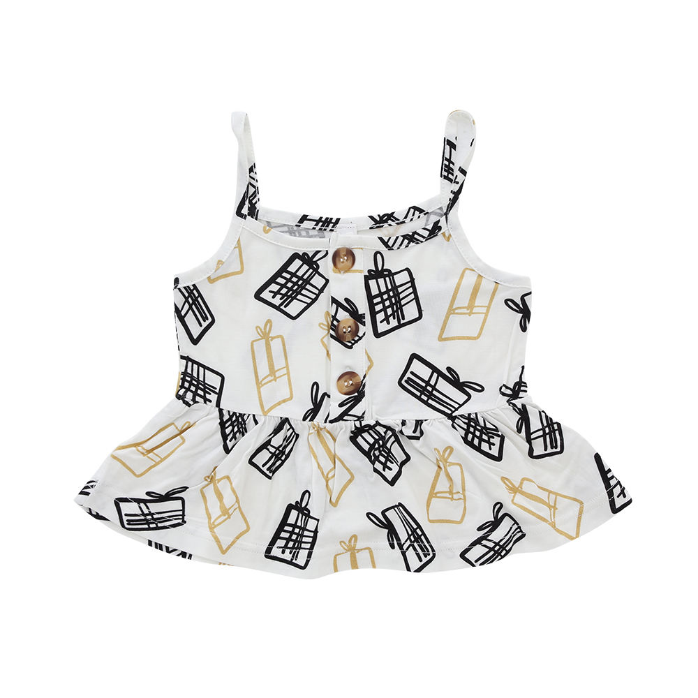 New Style Bamboo Knitted Summer Suspender Baby Girls Dress Sleeveless With OEM Digital Printing Design