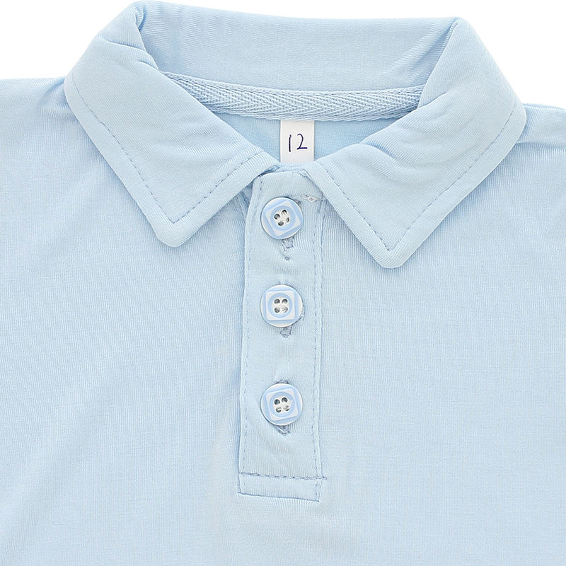 Popular Bamboo Knitted Unisex Baby Rompers Short Sleeve Summer Turn-down Collar With Opening Button Design Baby Jumpsuit