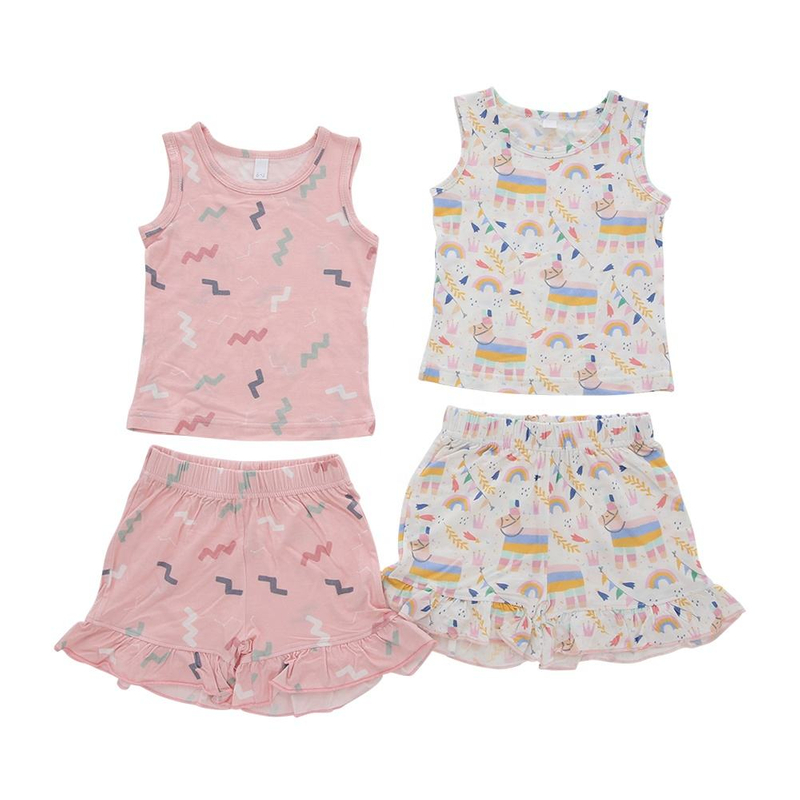 Hot Sale Wholesale Custom 100% Cotton Bamboo Fabric Breathable Clothing Set Summer Unisex Sleeveless Baby Suit