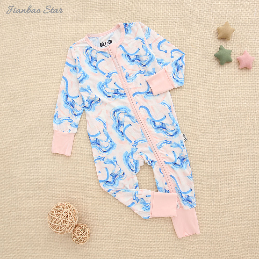 Wholesale Two Way Zipper Baby Rompers Bamboo baby girl rompers Soft Fabric Long Sleeve Custom Printing Infants Sleeper Baby Onesie