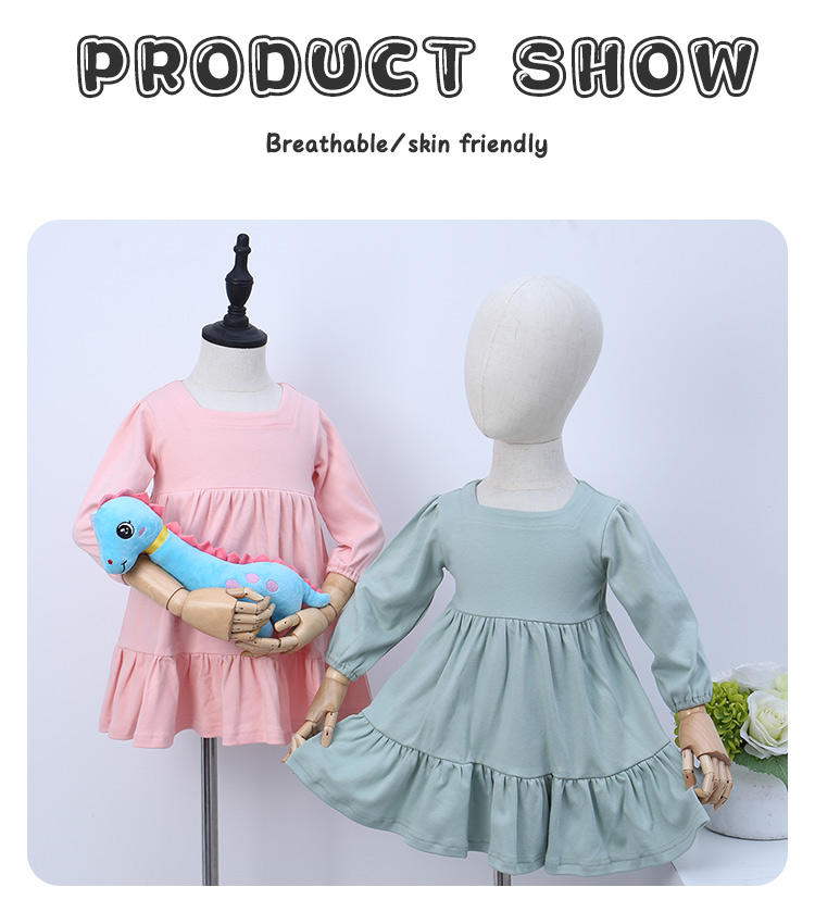 Wholesale Custom Design Baby Kids Long Sleeve Dress Lovely Baby Romper Set Autumn Solid Color Fashion Baby Girl Skirt