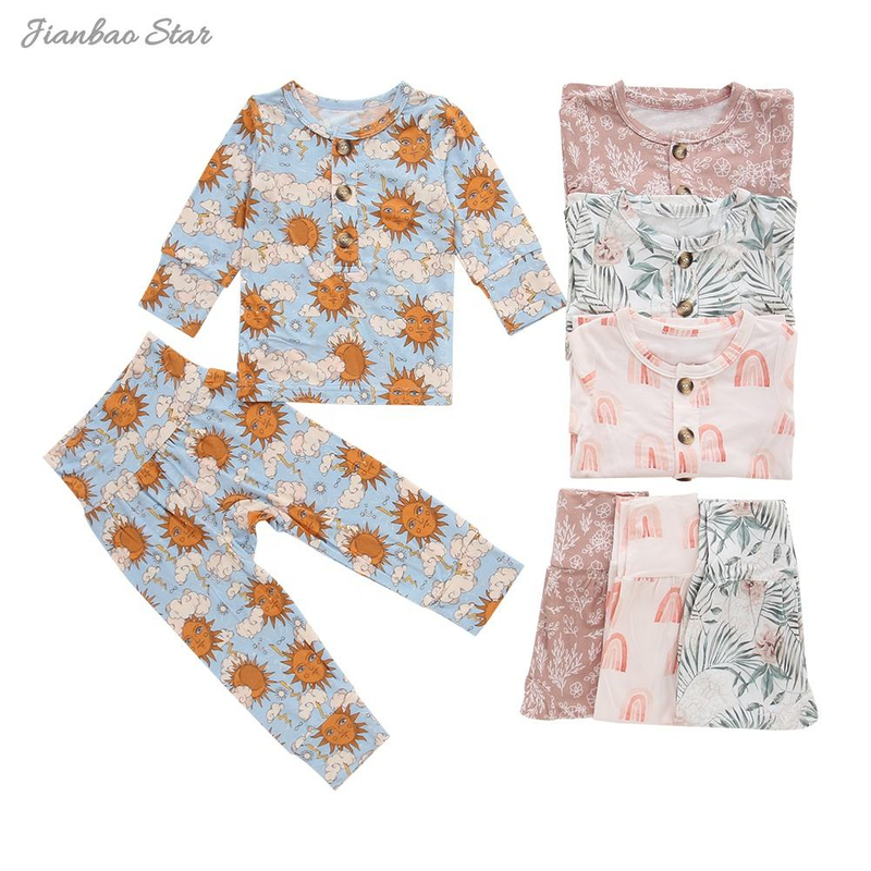 Hot Selling Long Sleeve Baby Clothing Sets Bamboo Cotton ECO Friendly Fabric 2 Pcs Casual Pajamas Set in Factory Price Baby Girl Clothing Sets