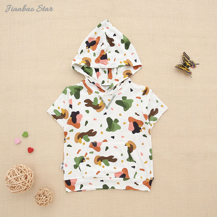 New Plant Printing Kids T Shirt Custom Design High Quality Baby Clothes Unisex Baby Short Sleeve Hoodies