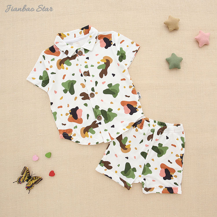 New Printing Custom Spring Autumn Baby Pajamas Sets Bamboo Spandex New Born Baby Boys Two Piece Set Baby Clothes Set