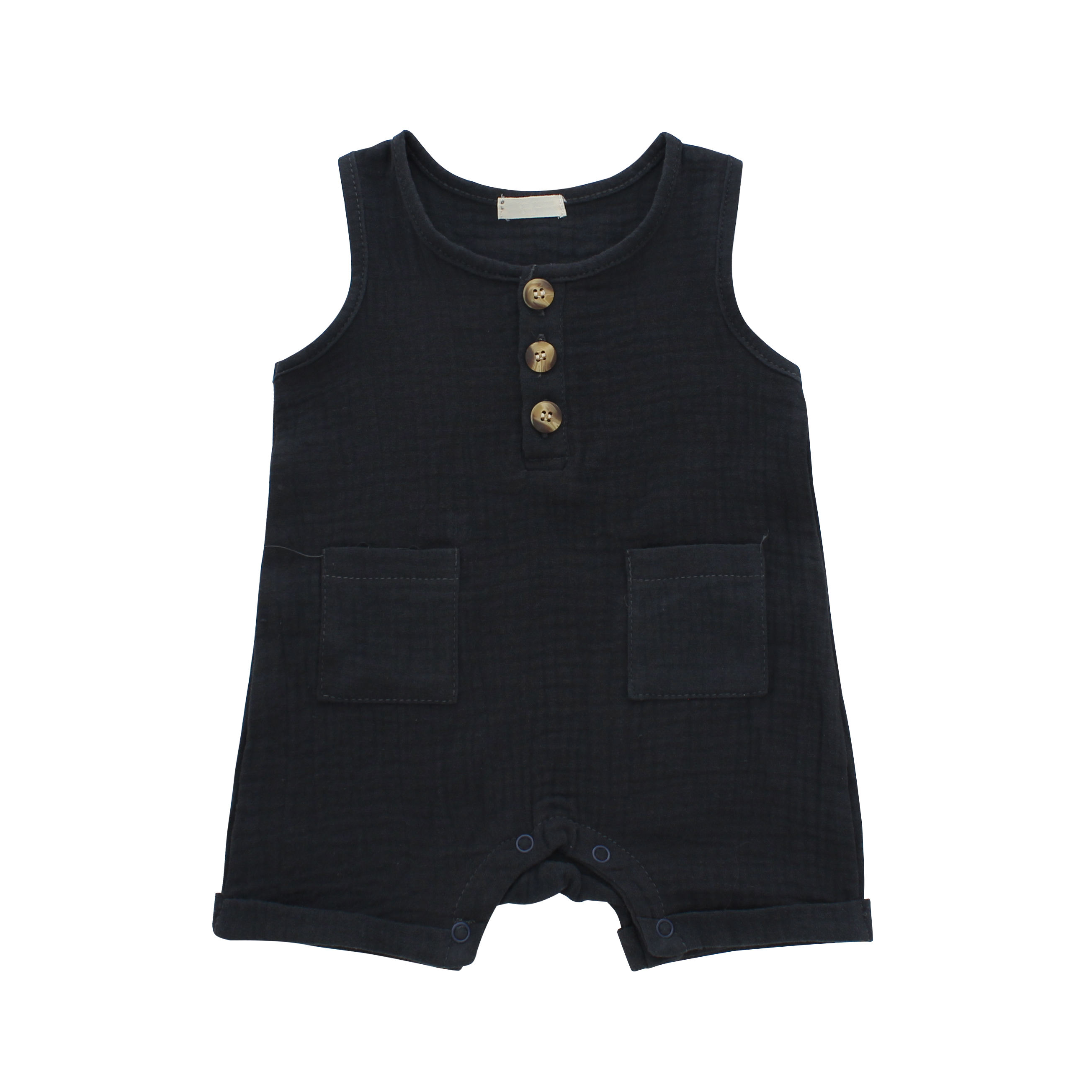 Wholesale Baby Clothes Customize Color Pattern Summer Sleeveless Suspender Button Design Girl Boys Baby Romper Set