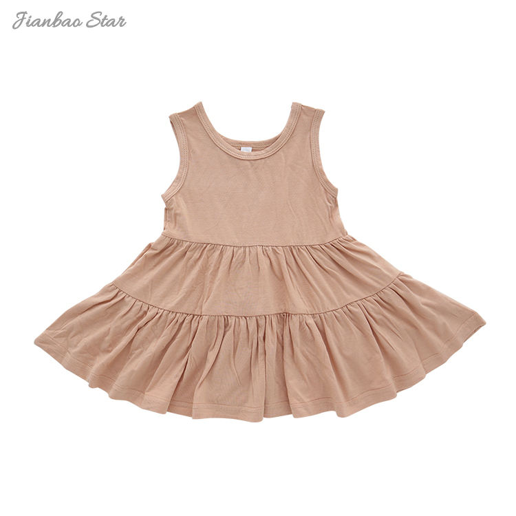 Bamboo Fabric Plain Color Sleeveless Short Sleeves & Long Sleeves A Series of Baby Toddler Girls Dress Kids Ruffle Style Dress