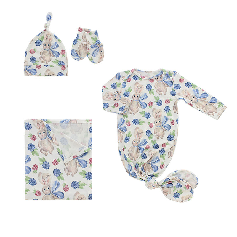 Sleepwear 4PCS Whole Sets for Newborn Baby All Seasons Pajamas Sets With Hat Mittens And Blanket Infabt Baby Gift Sets