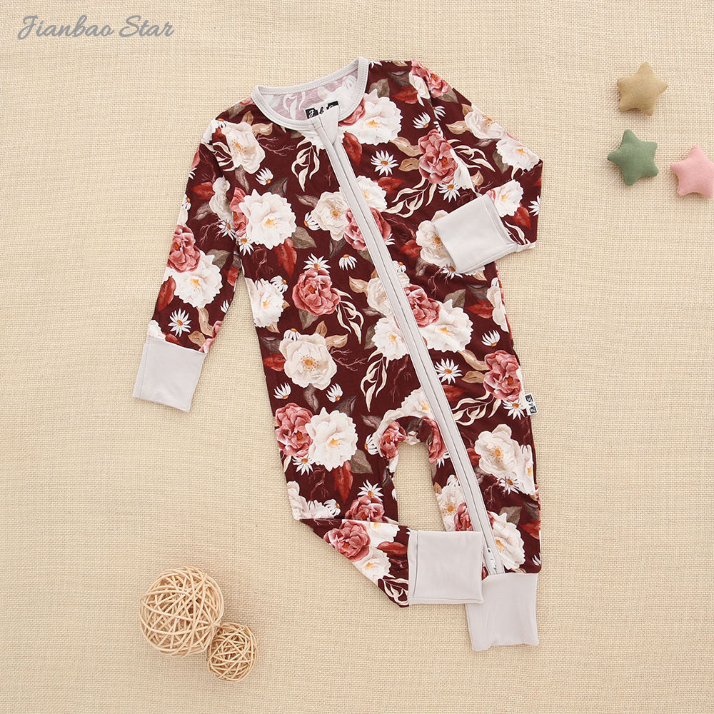 Baby Romper With Protected And Footied Design Two Way Zipper Style Full Sleeve Infant Bodysuit Jumpsuit