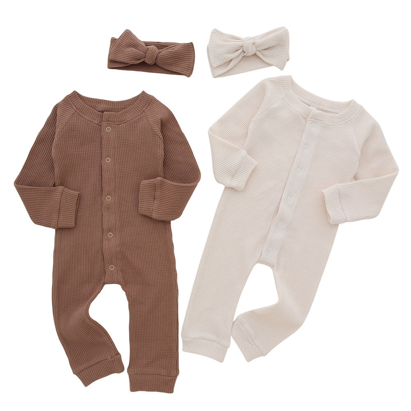 Long Sleeve Baby Jumpsuit Front Button Style High Quality Cotton Knitted Baby Romper Unisex Kids Clothes
