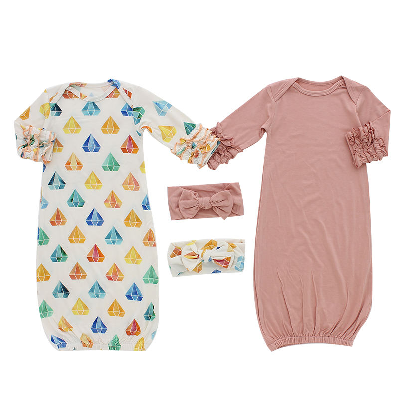 New Hot-selling Infant Baby Girls Sleep Nightgowns Full Sleeve Kids Sleeping Bag O-Collar Style Pajamas With Headband