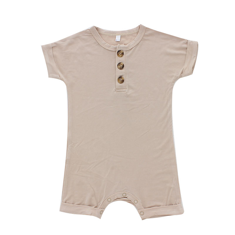 Short Sleeve Newborn Baby Romper Set With Button Style High Quality 95% Bamboo & 5% Spandex Fabric Baby Summer Jumpsuit