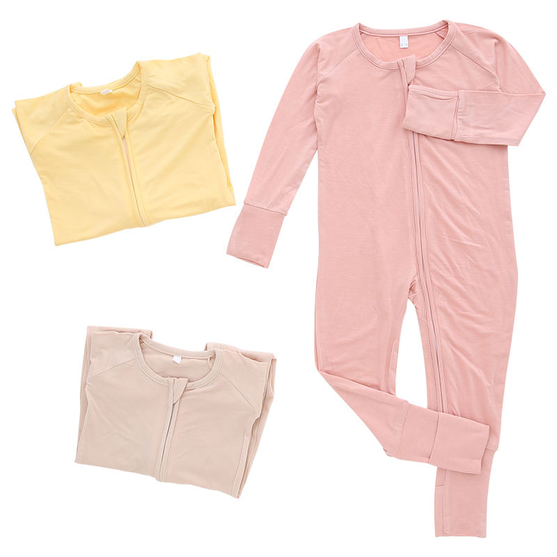 Classic Design Solid Color Baby Body Suit Bamboo Spandex Cotton Zipper Jumpsuits Autumn Long Sleeve Baby Rompers