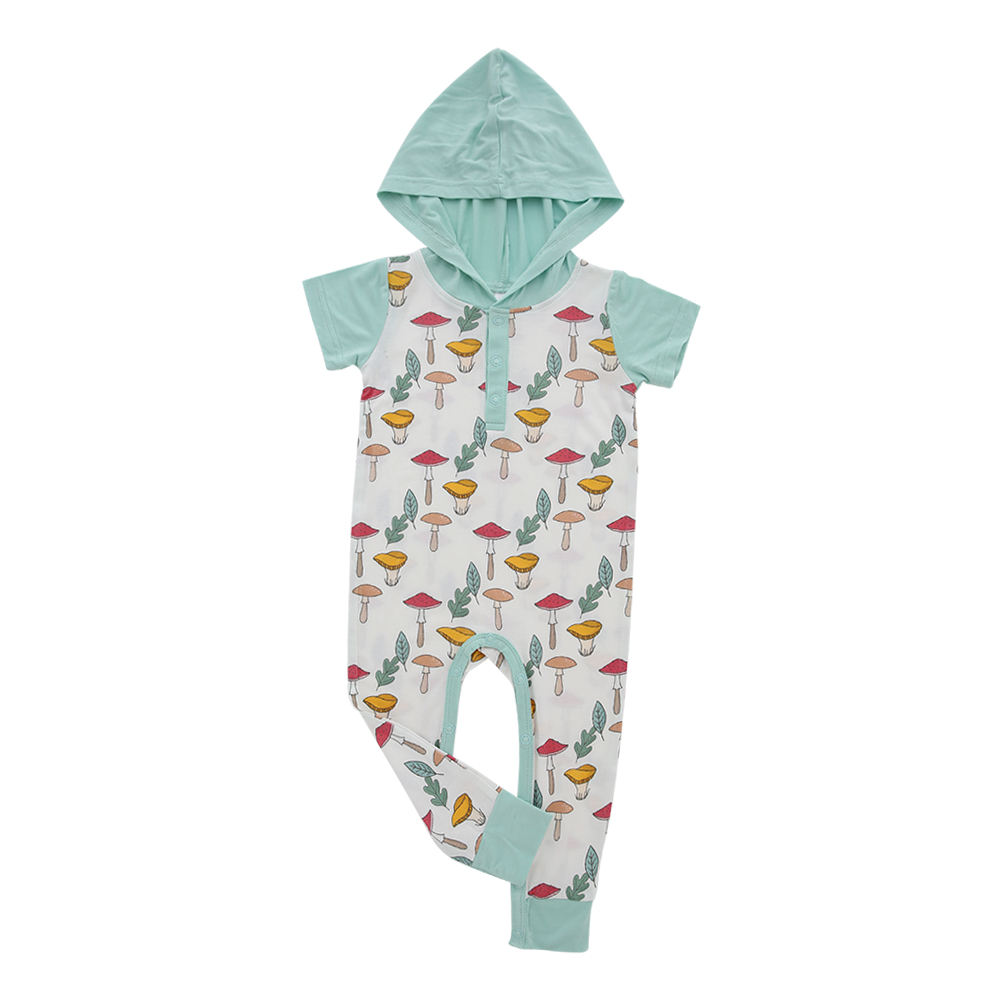 Summer Bamboo Fabric Printed Unisex Soft Baby Romper Custom Short Sleeve Little Girls Boys Clothes with Hat Baby Clothing