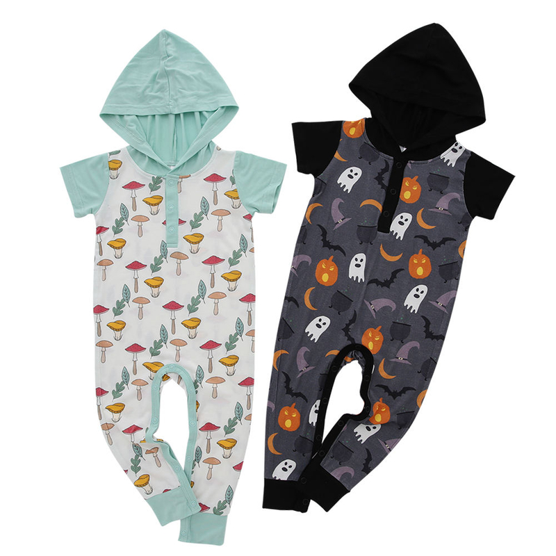 Summer Bamboo Fabric Printed Unisex Soft Baby Romper Custom Short Sleeve Little Girls Boys Clothes with Hat Baby Clothing