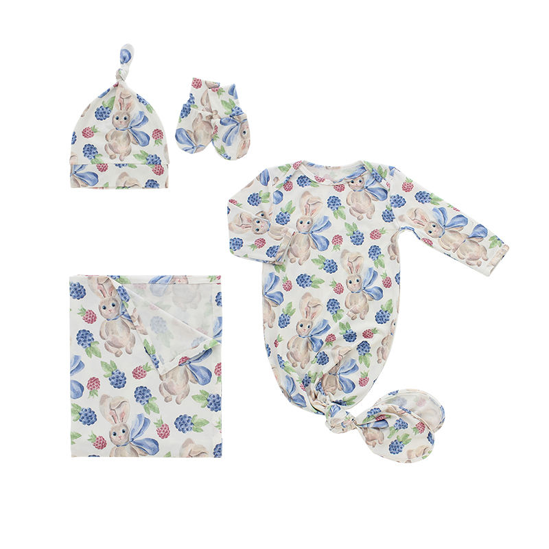 Newborn Baby 0-2Y Full Season Envelope Collar Plain Print Sleeping Sack Hat Headband Sleep Bag Sets Baby Gown
