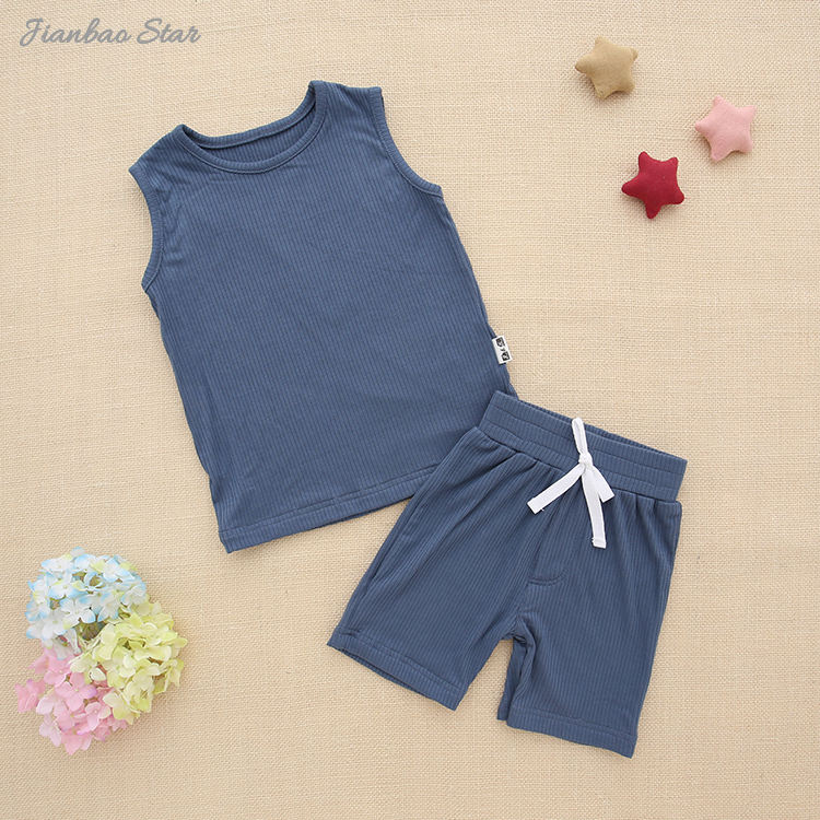 Hot Sale Bamboo & Spandex Knitted Summer Sleeveless Baby Clothing Set From Factory Wholesale 2 PCS Unisex Outfits