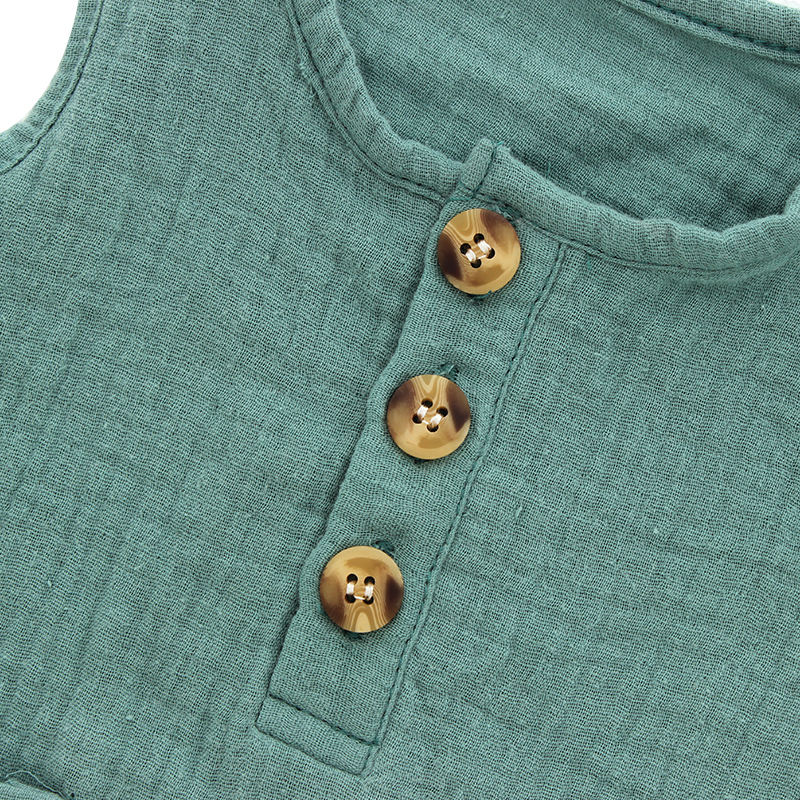 New Design Top Sale 100% Cotton Fashion Comfortable Pocket Buttons Sleeveless Unisex Newborn Baby Clothes Baby Rompers