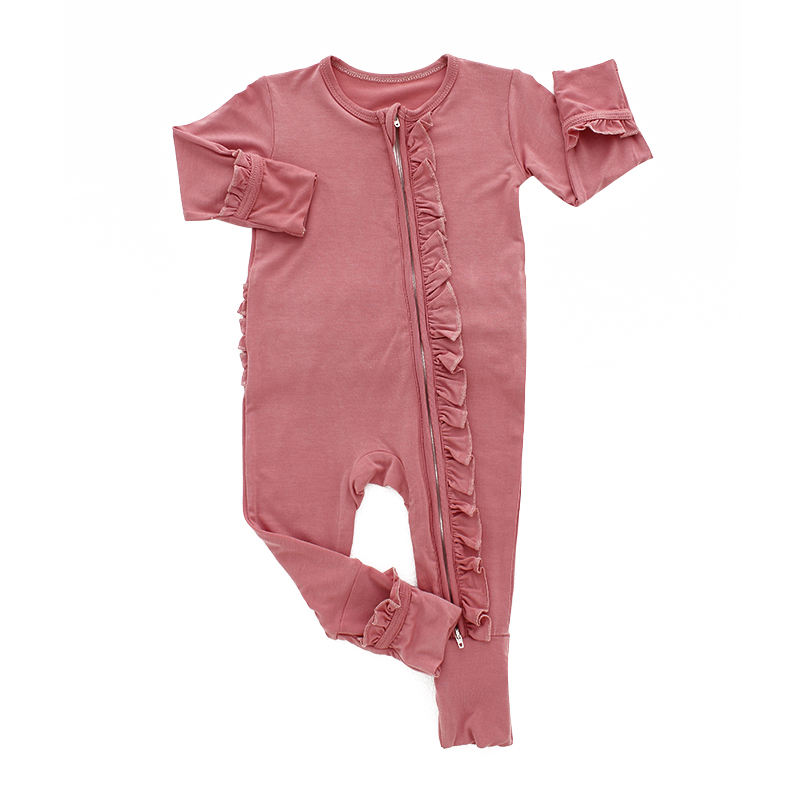 Classic Design High Quality Infants Baby Zipper Suit Jumpsuits Bamboo Cotton Long Sleeve Solid Color Baby Rompers