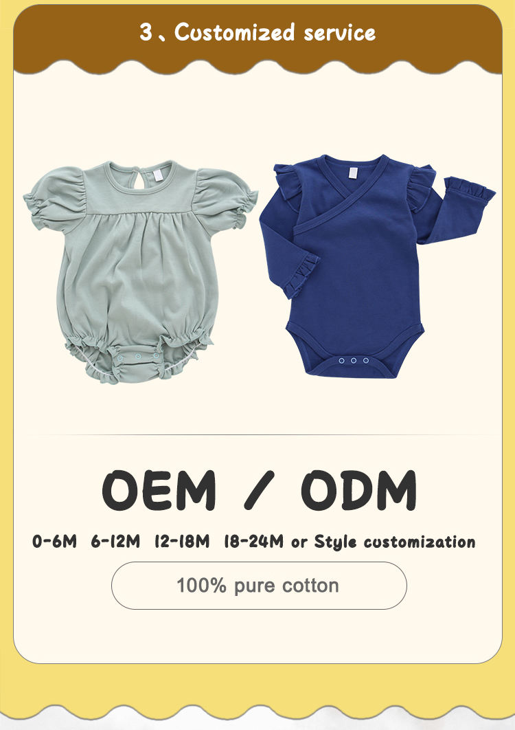 Fashionable Wholesale Infant Baby Girl Clothes Summer Bamboo Cotton Ruffle Sleeve Romper Solid Color Dress Bodysuit Clothes