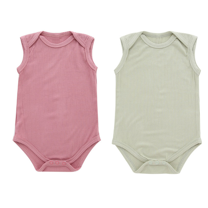 Hot Sale High Quality 100% Cotton Knitted Custom Wholesale Buttons Sleeveless New Born Unisex Baby Rompers