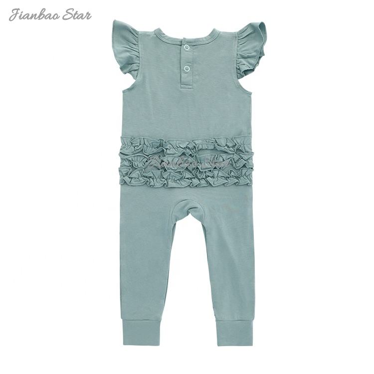 Custom Baby Clothes 95%Bamboo 5%Spandex Short Sleeve Ruffles On The Back Of Rompers Soft Infant Baby Girl Jumpsuits