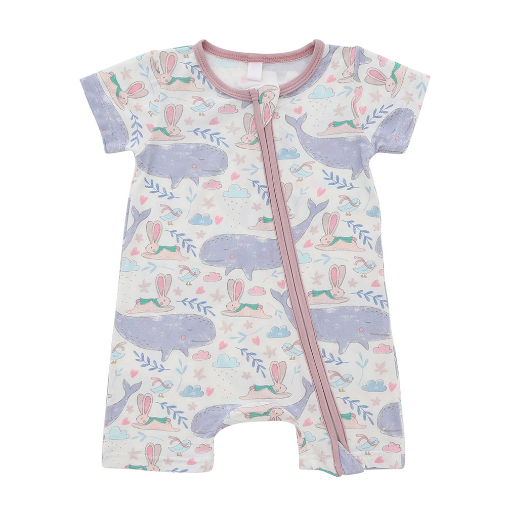 100% Cotton Fabric High Material Baby Summer Soft Jumpsuit Newborn Short Sleeve Zipper Design Baby Romper