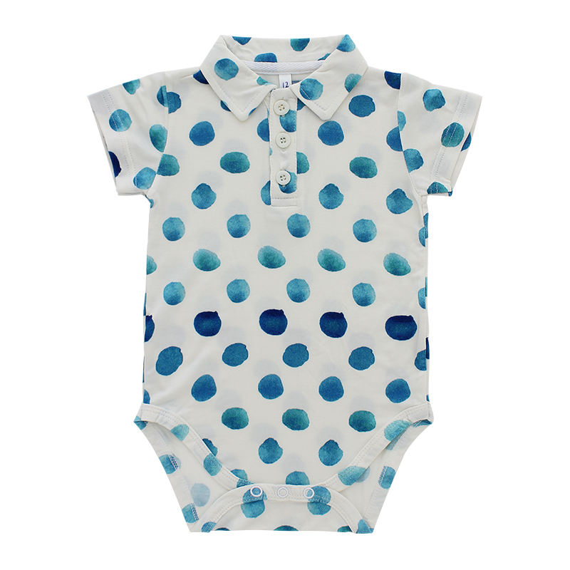 Popular Bamboo Knitted Unisex Baby Rompers Short Sleeve Summer Turn-down Collar With Opening Button Design Baby Jumpsuit