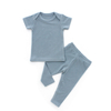 100% Cotton Knitted Autumn Baby Outfit Short Sleeve Tops And Long Pants 2PCS Solid Color Unisex Baby Clothing Sets