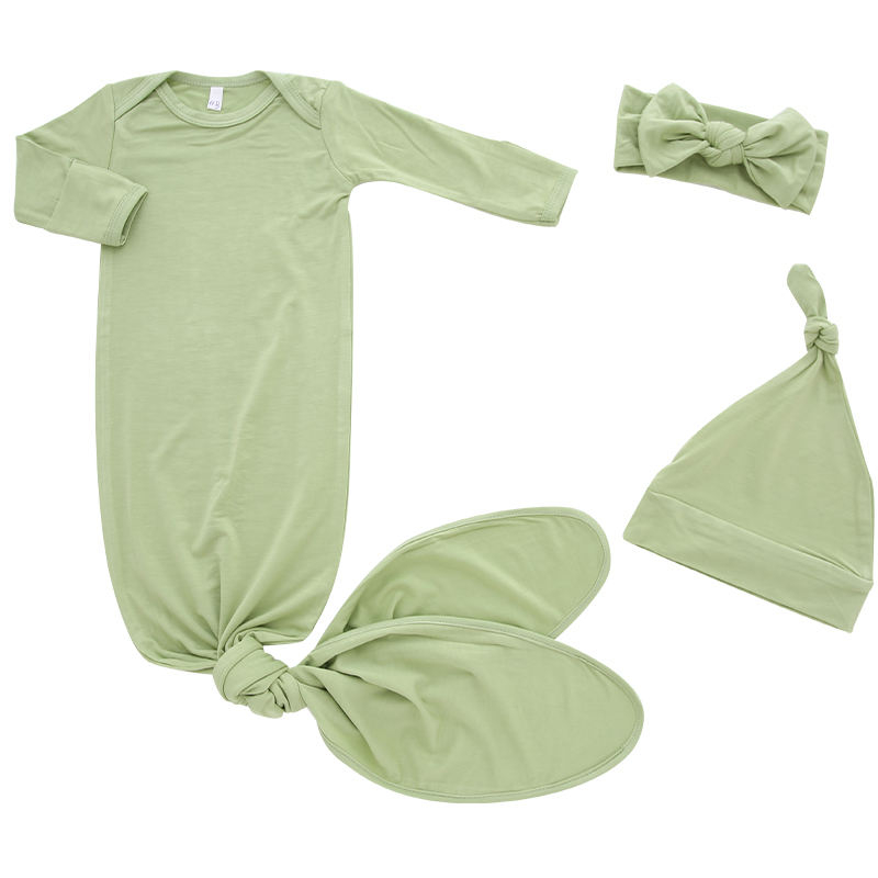 Newborn Baby 0-2Y Full Season Envelope Collar Plain Print Sleeping Sack Hat Headband Sleep Bag Sets Baby Gown