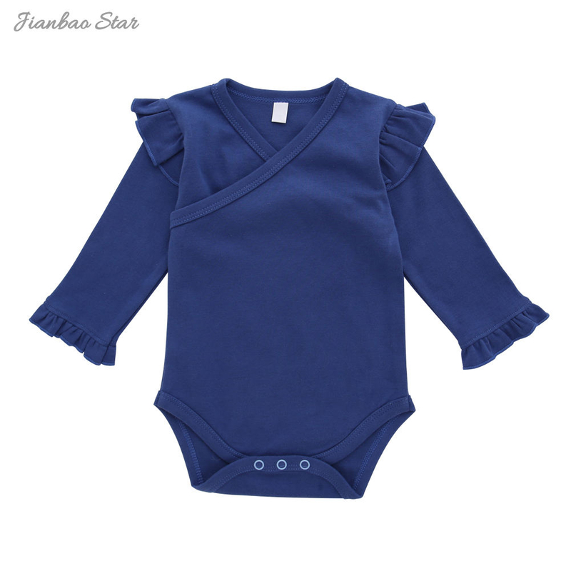 Boutique Design Of Winter Ruffle Style With Snap Button 100% Cotton Newborn Infant Baby Girl Baby Jumpsuit Set Romper Set