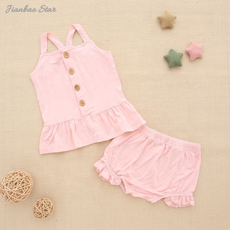 Customized Print Designs 2pcs Summer Lovely Baby Girls Shoulder Strap Tops and ruffle shorts Baby Sets Baby Clothes
