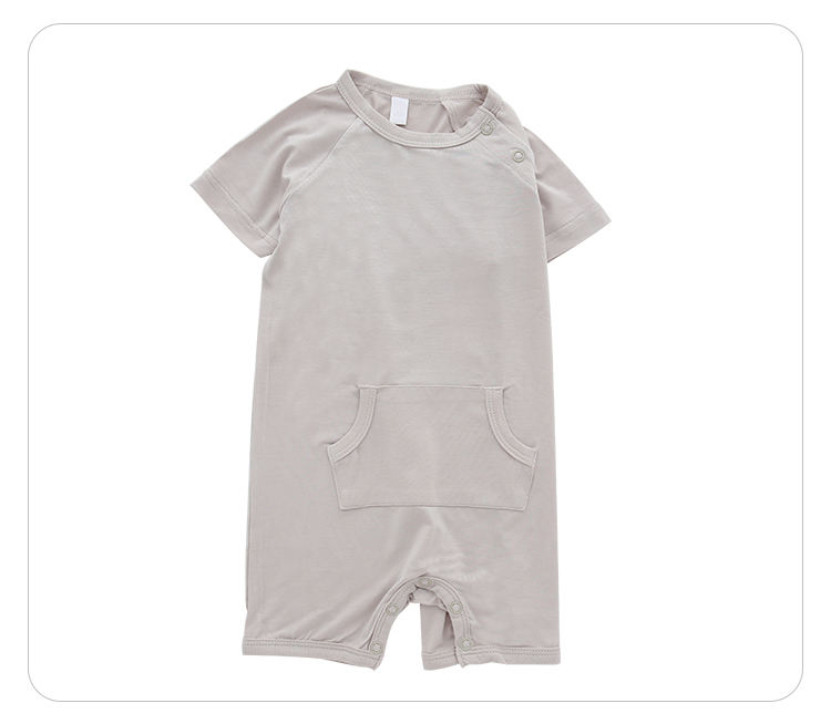 Wholesale Summer Style Jumpsuit With Short Sleeve & Snap Button Plain Color Bamboo Baby Romper Set
