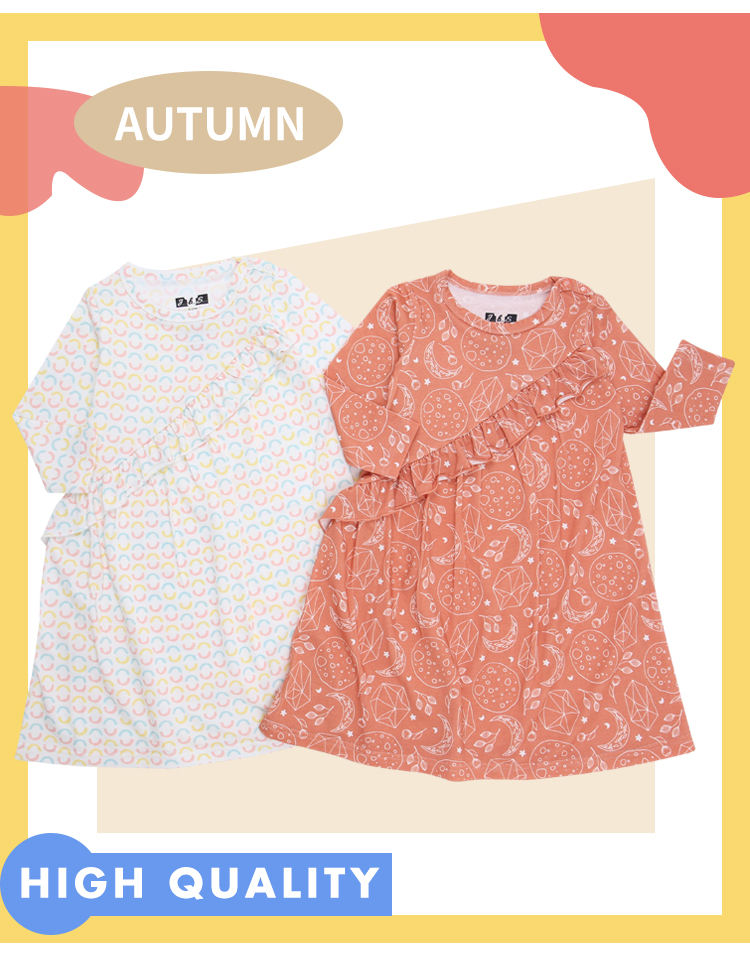 Custom Print Baby And Kids Dress Casual Party Clothing Lovely Baby Dress Autumn Long Sleeve Ankle Length Girls Dress