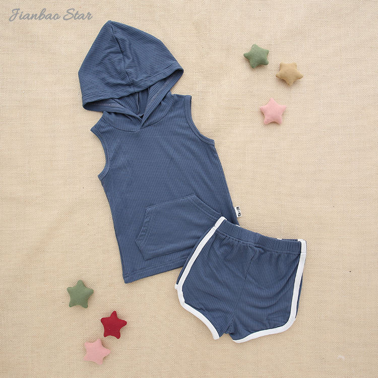 Top Sale High Quality Comfortable 100% Cotton Summer Casual Sleeveless With Hat And Pocket Suit Set Unisex Baby Clothes