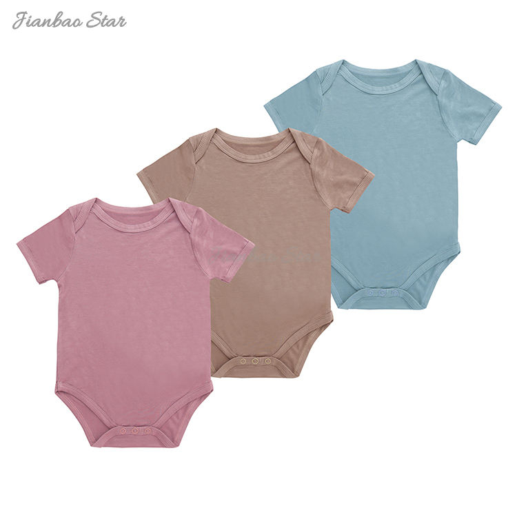 Baby Clothes Wholesale Summer Jumpsuit Bamboo Spandex Cotton Solid Color Newborn Short Sleeve Baby Romper