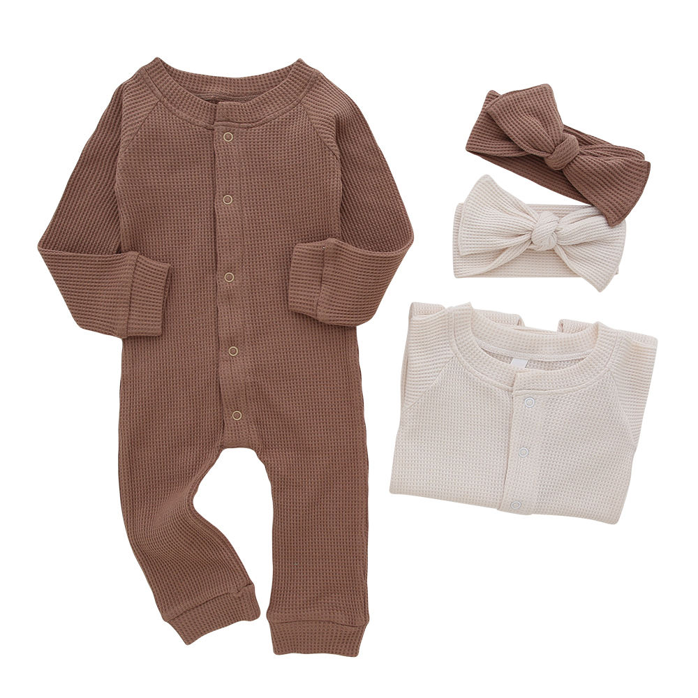 Long Sleeve Baby Jumpsuit Front Button Style High Quality Cotton Knitted Baby Romper Unisex Kids Clothes
